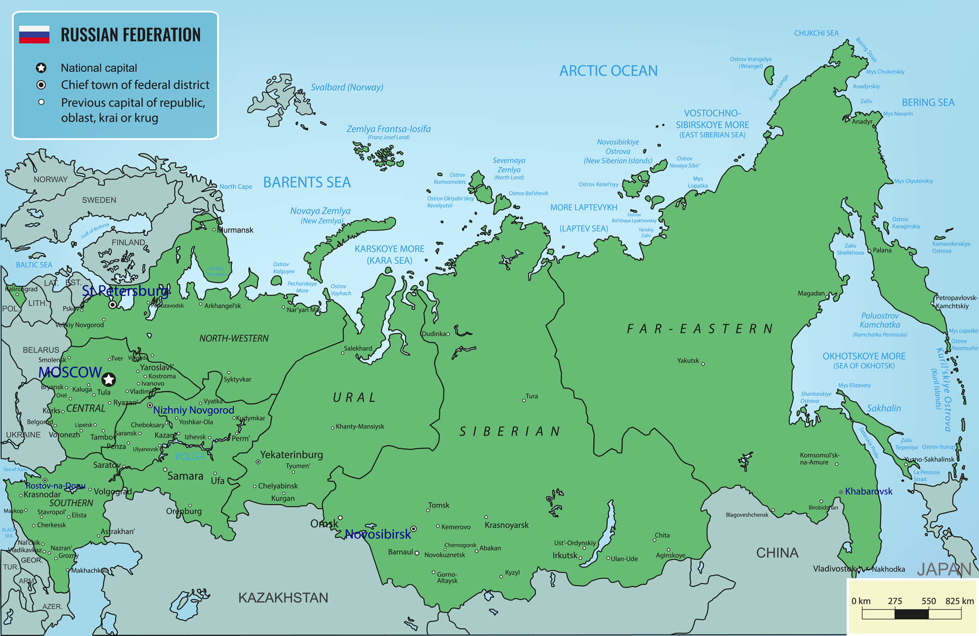 Bölgeleri ile Rusya Federasyonu Haritası
